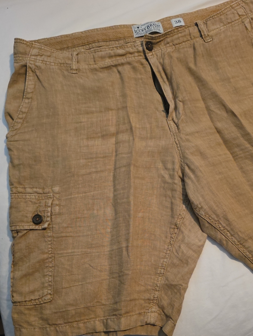 Lucky Brand Men's Tan Cargo Shorts - Lightweight Linen Blend